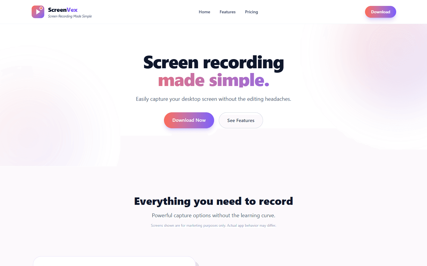 ScreenVex, a website built by Devs2Go, desktop view