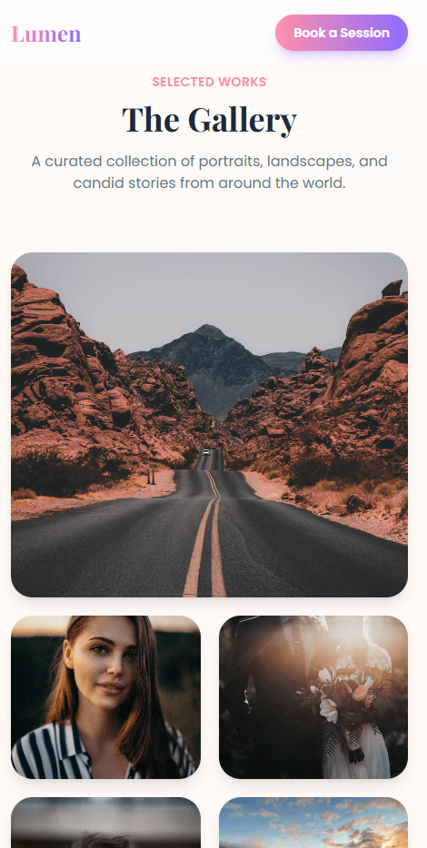 Lumen, a website built by Devs2Go — mobile view