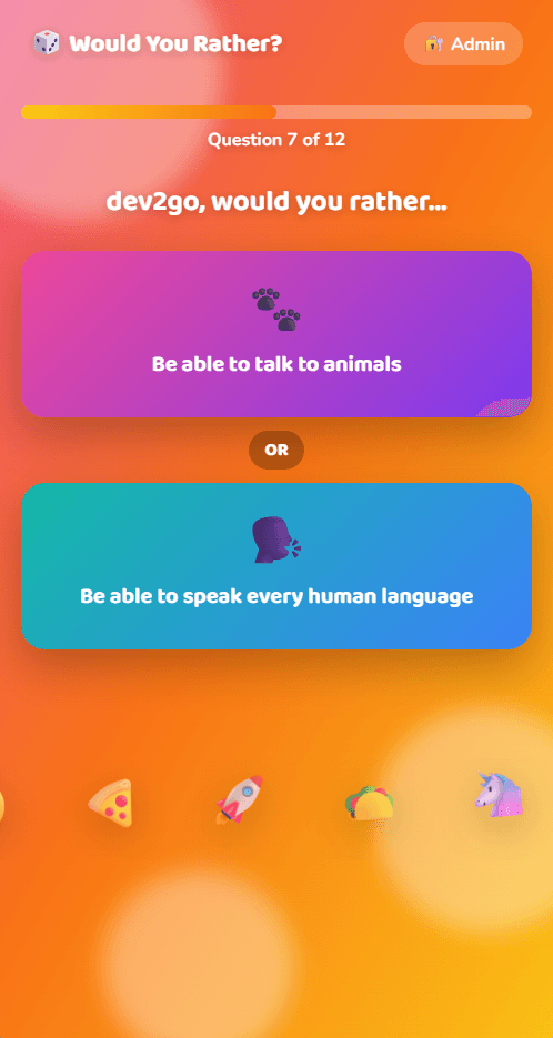 Would You Rather?, a website built by Devs2Go — mobile view